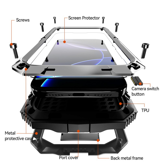 Puzdro R-JUST s podstavcom a integrovaným sklom pre iPhone 17 Pro
