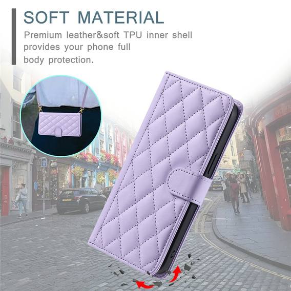 Puzdro s chlopňou pre Samsung Galaxy S25 FE, Rhombus Crossbody Leather, fialové