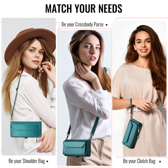 Puzdro CASEME pre Samsung Galaxy S25 FE, RFID Leather Wallet, s popruhom cez rameno, zelený