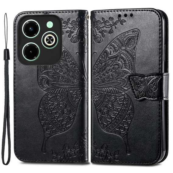 Klapkové puzdro pre Infinix Hot 40i, Butterfly, čierne