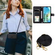 Puzdro s chlopňou pre Samsung Galaxy A16, Rhombus Crossbody Leather, čierne