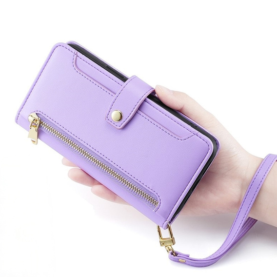 Klapkové puzdro pre Oppo Reno 13 Pro, Wallet Zipper Pocket, fialové