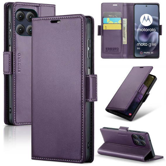 ERBORD Lesklá peňaženka Litchi s chlopňou pre Motorola Moto G86 5G / G86 Power 5G