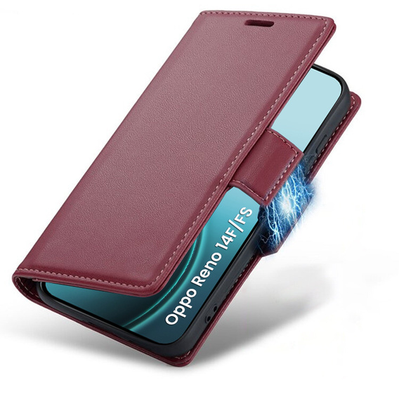 Puzdro pre Oppo Reno 14 F / 14 FS, ERBORD Glossy Litchi, flipová peňaženka, červené