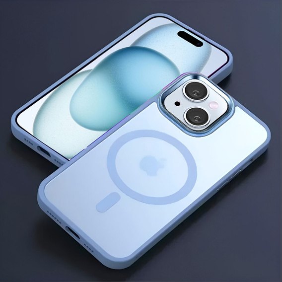 Puzdro pre iPhone 15, pre MagSafe, ERBORD Matt Case, modrý + sklo na displej