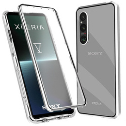 Puzdro pre Sony Xperia 1 V, Magnetic Dual Glass, strieborné