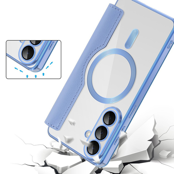 RFID peňaženka MagSafe Flip Case s ochranou fotoaparátu pre Samsung Galaxy S26 Plus, modrá