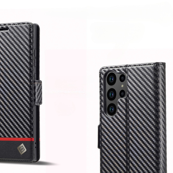 Klapkové puzdro pre Samsung Galaxy S23 Ultra, Carbon LC.IMEEKE, čierne