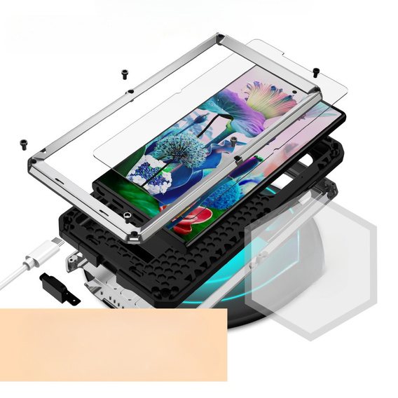 Obrnené puzdro pre Samsung Galaxy S23 Ultra, R-JUST CamShield Slide, strieborné