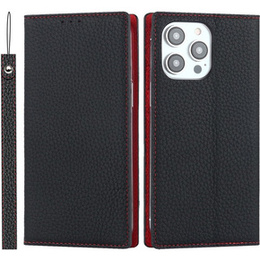 Klapkové puzdro pre iPhone 15 Pro Max, Litchi Skin Grain, čierne
