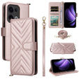 Puzdro s chlopňou pre Oppo Reno 13 5G, Crossbody Leather Wallet, ružové