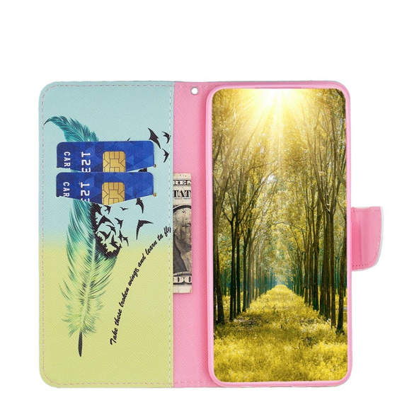 Klapkové puzdro pre Xiaomi Redmi Note 13 5G, Wallet, Feather modré / žlté