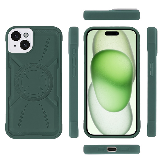 Puzdro pre iPhone 15, ERBORD Armor Mag, zelený