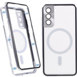 Magnetické puzdro Dual Glass MagSafe pre Samsung Galaxy S22, strieborné