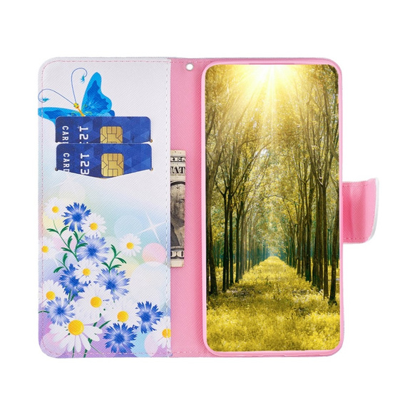 Klapkové puzdro pre Motorola Edge 40 Neo, Wallet, butterfly & flowers, biele