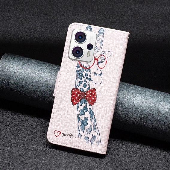 Klapkové puzdro pre Motorola Moto G53 5G / G23 / G13, Wallet, giraffe, ružové