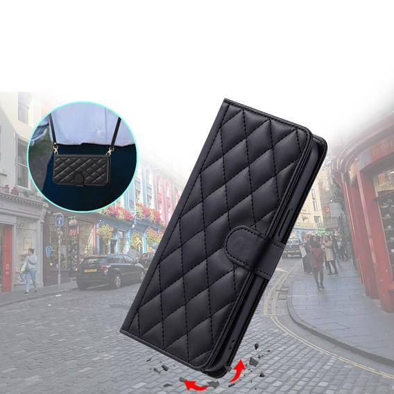 Puzdro s chlopňou pre Samsung Galaxy S25, Rhombus Crossbody Leather, čierne