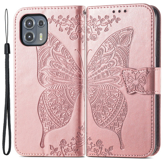 Klapkové puzdro pre Motorola Edge 20 Lite, Butterfly, ružové rose gold