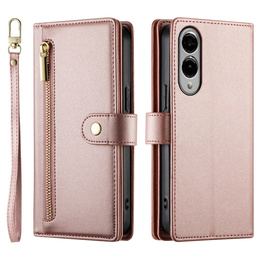 Klapkové puzdro pre Samsung Galaxy S25 Edge, Wallet Zipper Pocket, ružové