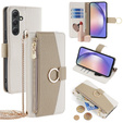 Flipové puzdro pre Samsung Galaxy A54, Wallet Zipper Pocket, so zrkadlom, biele