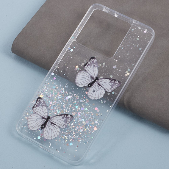 Puzdro pre Xiaomi 13T / 13T Pro / Redmi K60 Ultra, Glitter Butterfly, biele