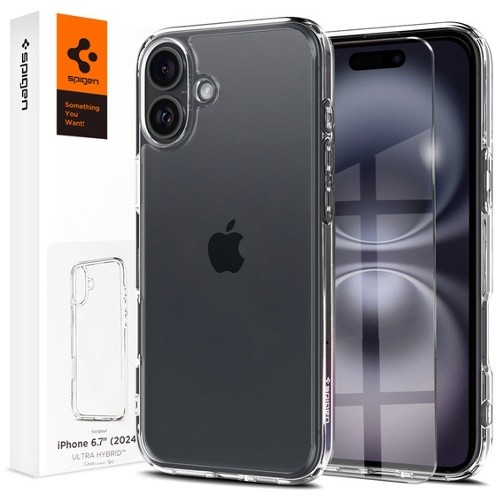 Puzdro Spigen pre iPhone 16 Plus, Ultra Hybrid, priehľadné + tvrdené sklo 9H