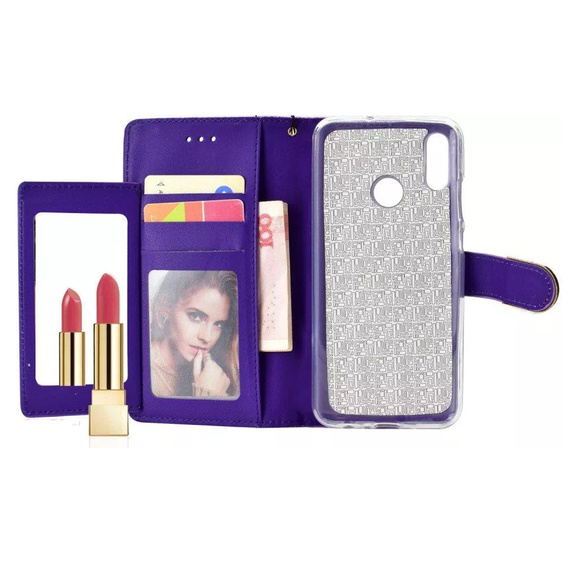 Klapkové puzdro pre Huawei P Smart 2019 / Honor 10 Lite, Glitter Mirror Wallet, fialové