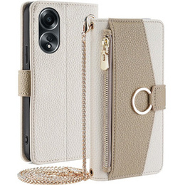 Flipové puzdro pre Oppo A58 4G, Wallet Zipper Pocket, so zrkadlom, biele