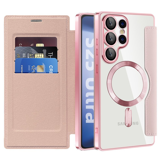 Klapkové puzdro pre Samsung Galaxy S25 Ultra, RFID Wallet MagSafe CamShield, ružové