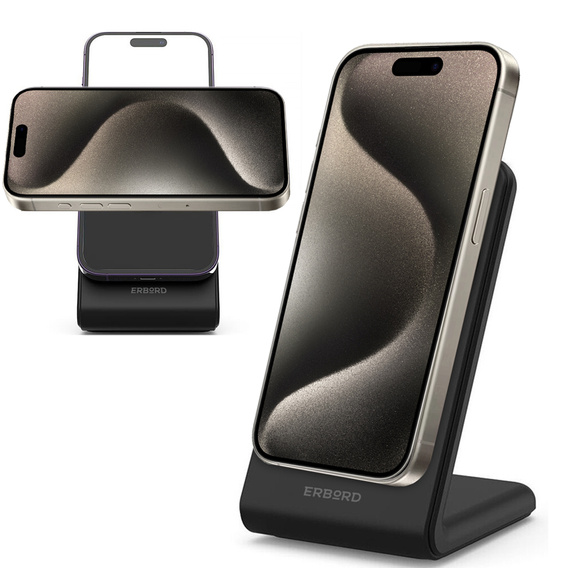 Bezdrôtová indukčná nabíjačka ERBORD, 15 W, čierna