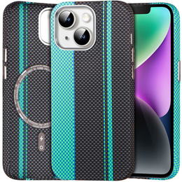 Puzdro pre iPhone 14, Carbon Fiber MagSafe, čierna / modrá