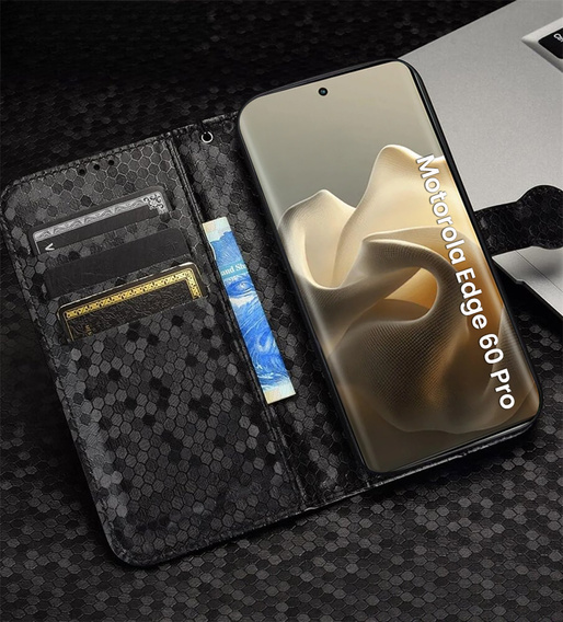 Flipové puzdro pre Motorola Edge 60 Pro, Wallet Rhombus, čierne
