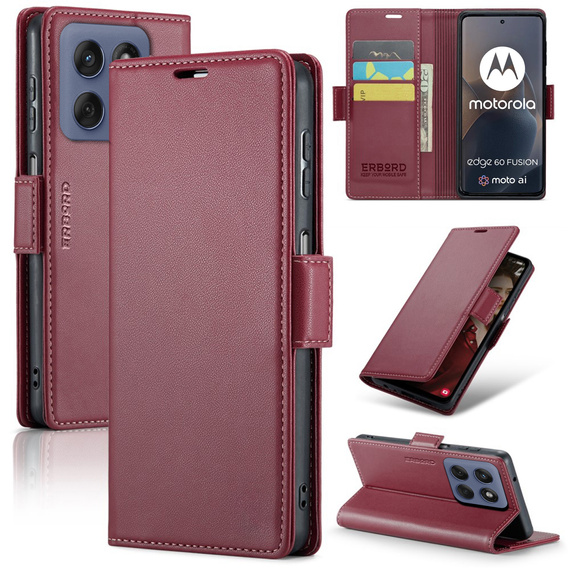 Puzdro pre Motorola Edge 60 / 60 Fusion, ERBORD Glossy Litchi, flipová peňaženka, červené