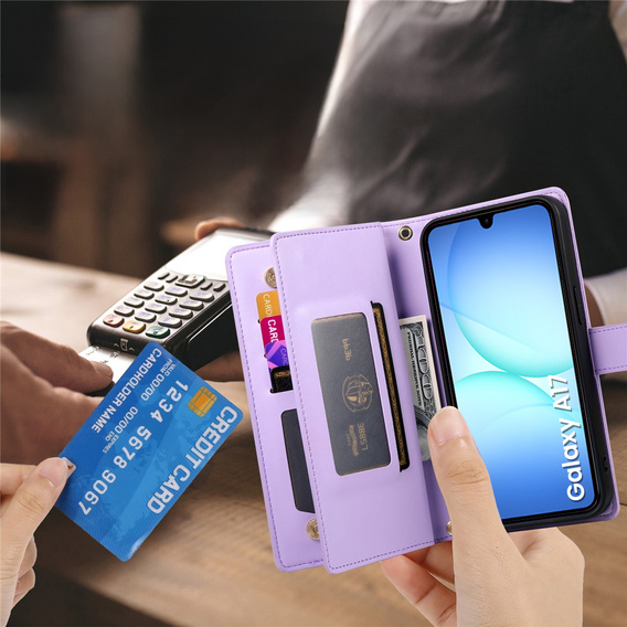 Flipové puzdro Wallet Zipper Pocket pre Samsung Galaxy A17 5G, Wallet Zipper Pocket, fialové