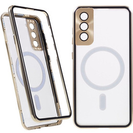 Magnetické puzdro Dual Glass MagSafe pre Samsung Galaxy S21, zlaté