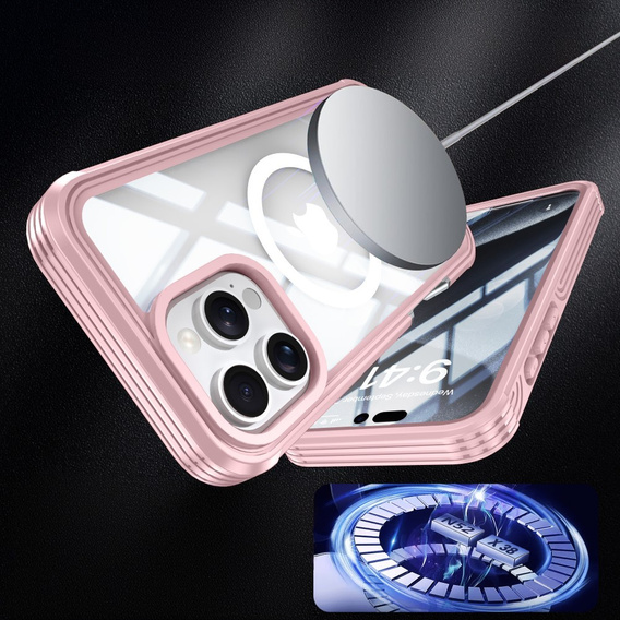 Puzdro pre iPhone 16 Pro, Shockproof, so sklom, pre MagSafe, ružové