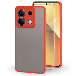 Silikónové puzdro pre Xiaomi Redmi Note 13 5G, s ochranou fotoaparátu, transparentné / červené + tvrdené sklo 9H