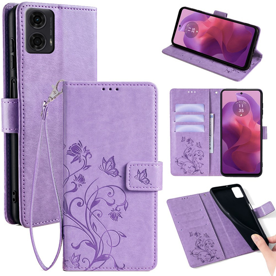 Klapkové puzdro pre Motorola Moto E14, Butterfly, fialové