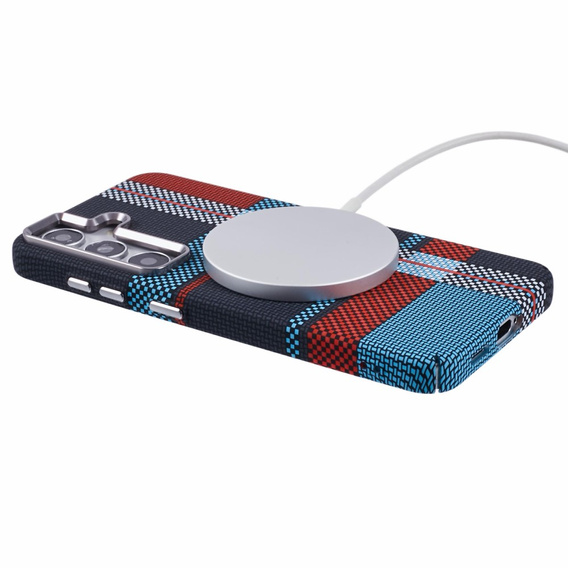 Puzdro pre Samsung Galaxy S25+ Plus, Carbon Fiber MagSafe, modrá / červená