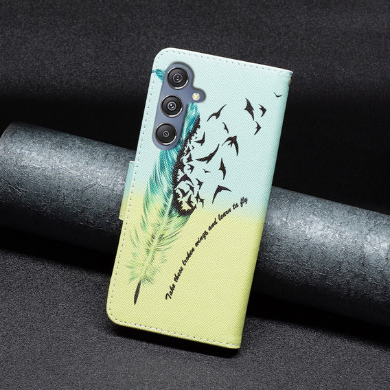 Klapkové puzdro pre Samsung Galaxy M34, Wallet, feather, modré