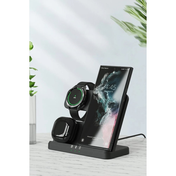 Bezdrôtová indukčná nabíjačka 3 v 1 QI rýchla pre Samsung S25 S24 S23 Galaxy Watch Buds stanica čierna