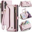 Puzdro CASEME pre Samsung Galaxy S25 FE, RFID Leather Wallet, s popruhom cez rameno, ružové
