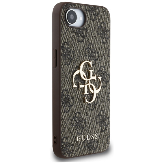 GUESS Obal na mobil pre iPhone 16E, 4G Big Metal Logo, hnedé