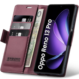 Puzdro pre Oppo Reno 13 Pro, ERBORD Glossy Litchi, flipová peňaženka, červené