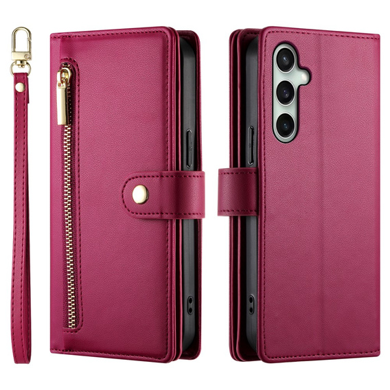 Klapkové puzdro pre Samsung Galaxy S24 FE, Wallet Zipper Pocket, červené