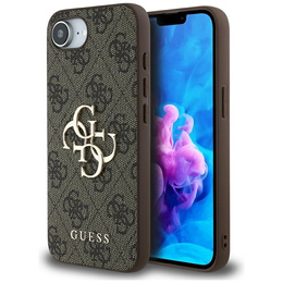 GUESS Obal na mobil pre iPhone 16E, 4G Big Metal Logo, hnedé