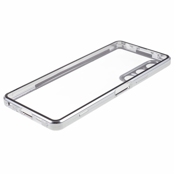 Puzdro pre Sony Xperia 1 V, Magnetic Dual Glass, strieborné