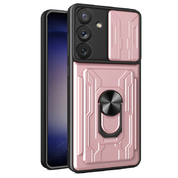 Obrnené puzdro pre Samsung Galaxy A54 5G, Camera Slide Card Slot, ružové rose gold