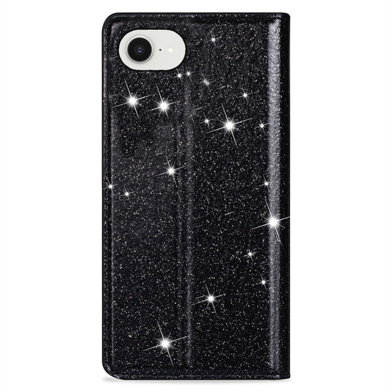 Flipové puzdro na iPhone 16E, Card Slot Glittery, čierne