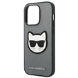 Karl Lagerfeld Obal na mobil pre iPhone 14 Pro Max, Saffiano Choupette Head Patch, strieborné
